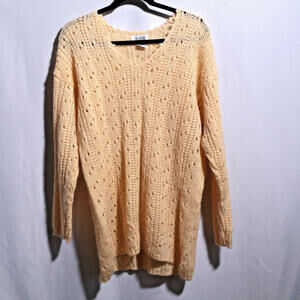 VTG 90s Sostanza Mohair Blend Open Knit Sweater Butter Cream Yellow M‎ Romantic